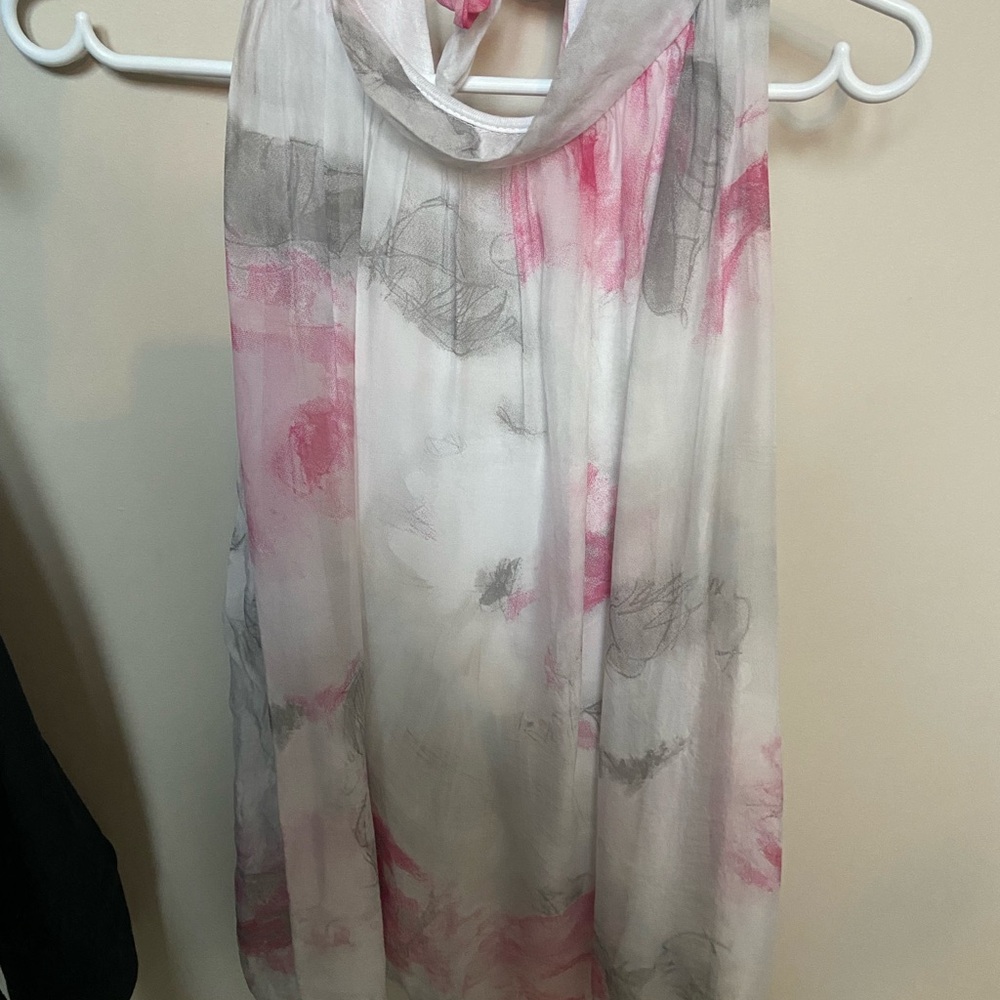 M made in Italy size large silk grey, pink and white sleeveless halter top